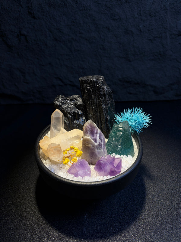 Black Tourmaline Protection Crystal Bonsai Terrarium