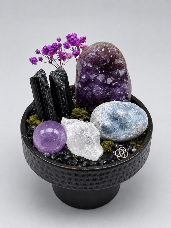 Multi-Stone Grounding Crystal Bonsai Terrarium