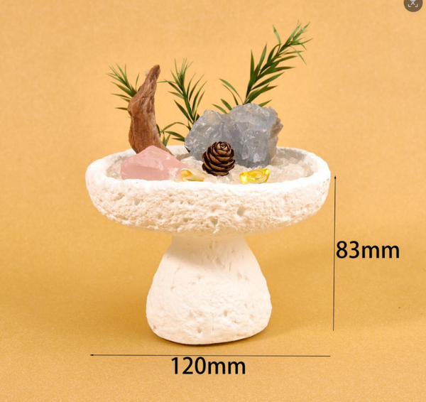 Celestite & Rose Quartz Peace Crystal Bonsai Mushroom Sculpture
