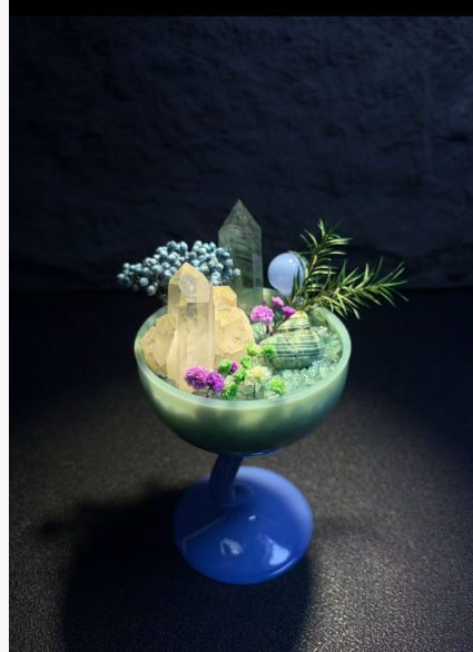 Green Phantom & Amazonite Growth Crystal Bonsai Terrarium